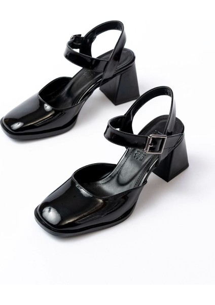 Shoes İNF-40450 Rugan Günlük Arkası Açık Topuklu Ayakkabı