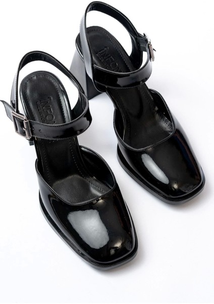 Shoes İNF-40450 Rugan Günlük Arkası Açık Topuklu Ayakkabı