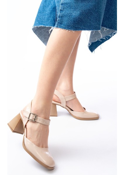 Shoes İNF-40450 Rugan Günlük Arkası Açık Topuklu Ayakkabı
