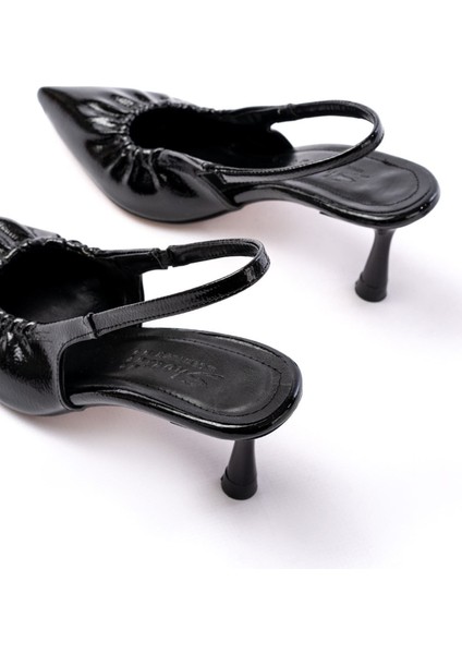 Shoes İNF-40451 Kırışık Rugan Günlük Arkası Açık Topuklu Ayakkabı indirimleri