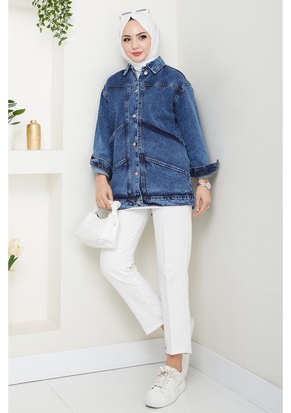 Elsan Oversize Kot Ceket 1437 - Mavi