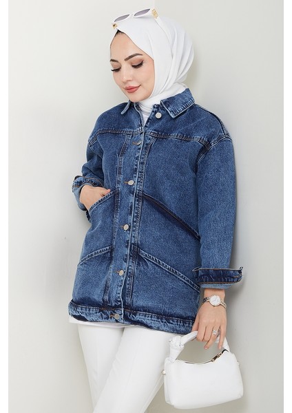 Elsan Oversize Kot Ceket 1437 - Mavi