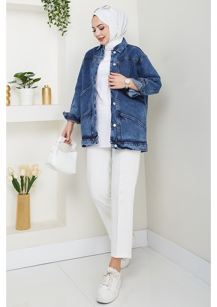 Elsan Oversize Kot Ceket 1437 - Mavi