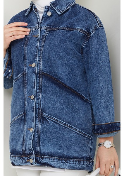 Elsan Oversize Kot Ceket 1437 - Mavi