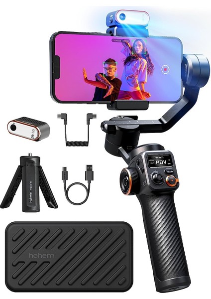 Isteady M6 Kit 3 Eksenli Cep Telefonu Stabilizatörü, Manyetik Aı Izleyicili Gimbal Akıllı Telefon, Ayarlanabilir Cct/rgb Dolum Işığı, 0,91 Inç OLED Ekran, Maks. Taşıma Kapasitesi 400 G, Volgging