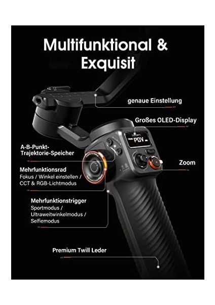 Isteady M6 Kit 3 Eksenli Cep Telefonu Stabilizatörü, Manyetik Aı Izleyicili Gimbal Akıllı Telefon, Ayarlanabilir Cct/rgb Dolum Işığı, 0,91 Inç OLED Ekran, Maks. Taşıma Kapasitesi 400 G, Volgging