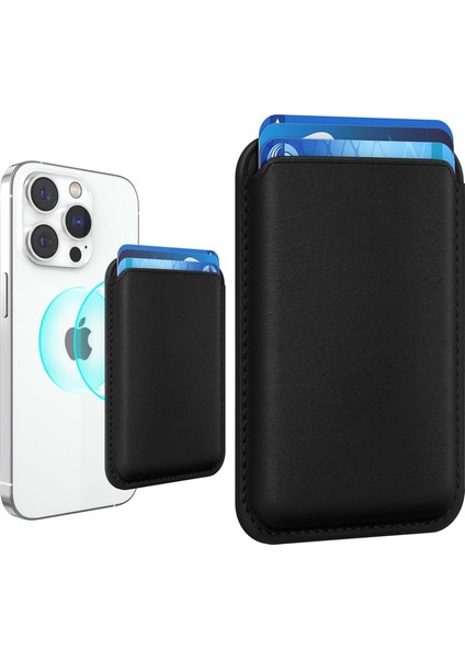 Mag-Safe Cüzdan - Apple iPhone 12/13/14/15/16 Serileri Için Manyetik Kartlık, Güçlü Mıknatıs, Rfıd Koruma, Premium Deri, 3 Kart Kapasiteli, Şık & Hafif Tasarım, Siyah