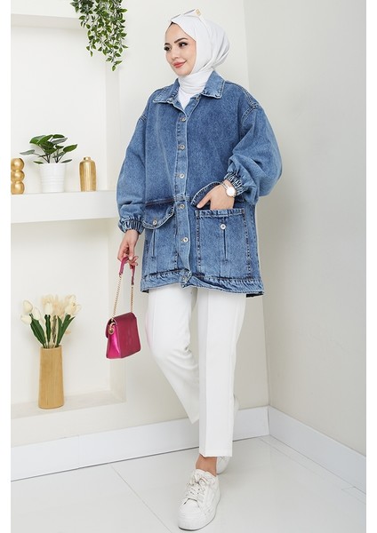 Torba Cepli Oversize Kot Ceket 1442 - Buz Mavi