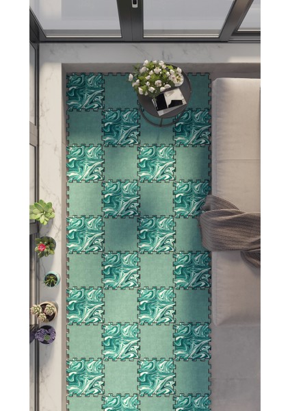 Dijital Baskılı Yeşil ile Modernize Edilmiş Balkon Halısı Yolluk Yapboz Puzzle Japon Halı