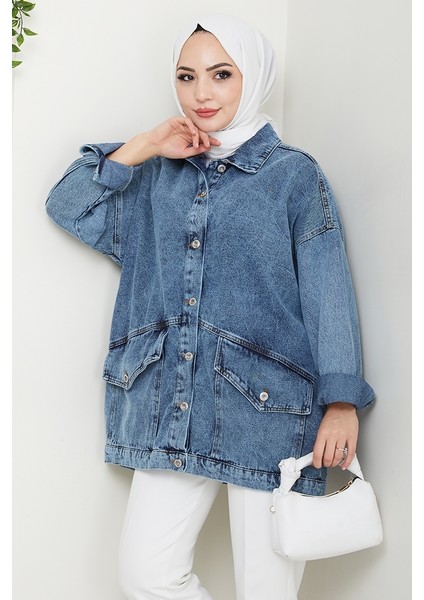 Leliy Oversize Kot Ceket 1441 - Mavi