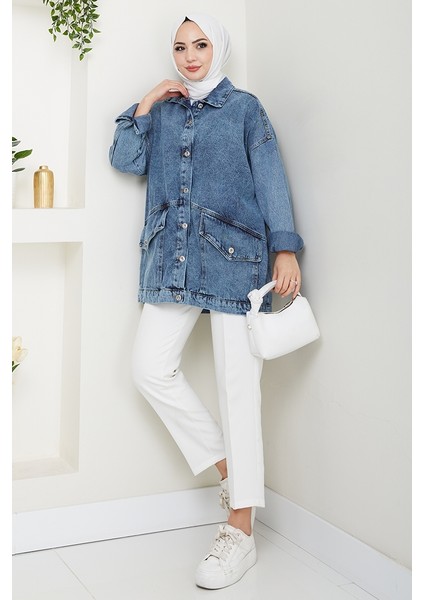 Leliy Oversize Kot Ceket 1441 - Mavi