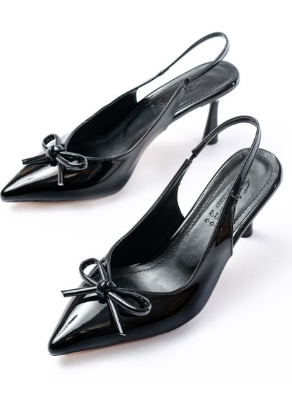 Shoes İNF-4500 Rugan Günlük Arkası Açık Fiyonklu Topuklu Ayakkabı fiyatları