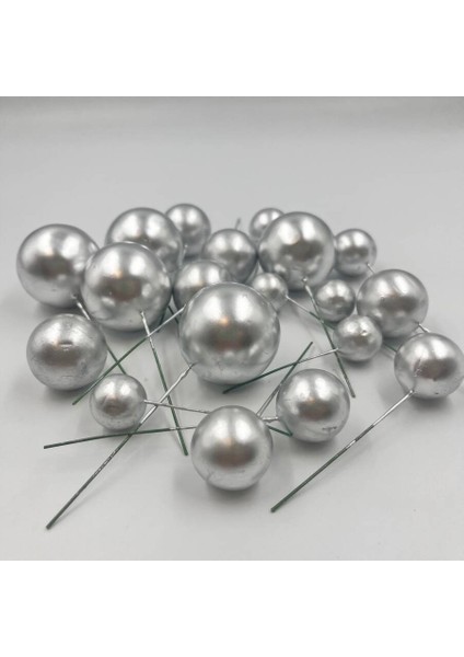 Pasta Üstü Dekorasyon Topları Gümüş 20 Adet