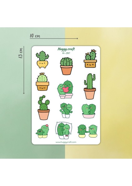 Sevimli Yeşil Kaktüsler Sticker Seti - 12 Parça