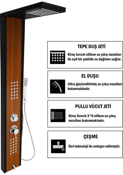 Çift Renk (Siyah-Teak Ağacı) Masajlı Duş Paneli , Duş Sistemi , Duş Seti , Hidromasaj fiyatları