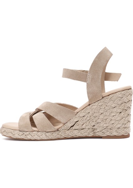 Kadın Krem Bilekten Bağlamalı Dolgu Topuklu Süet Deri Espadril 25SFD153310 fiyatları