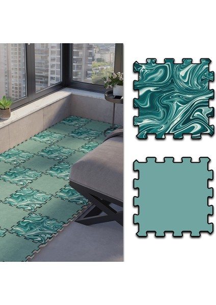 Dijital Baskılı Yeşil ile Modernize Edilmiş Balkon Halısı Yolluk Yapboz Puzzle Japon Halı
