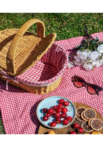 Hasır Oval Piknik Sepeti Bambu Sepet Kapaklı fiyatları