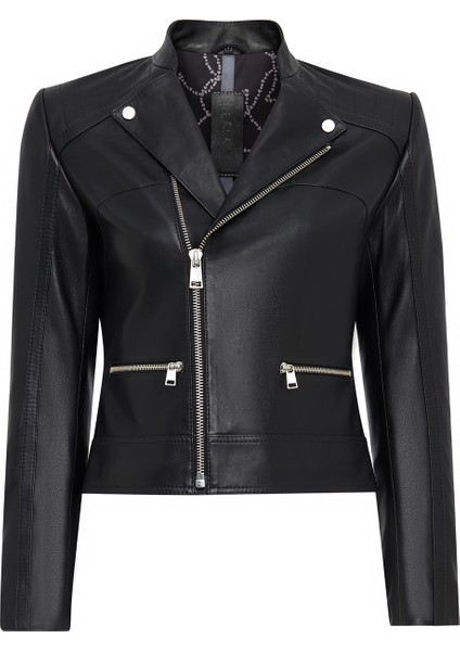 Nova Kadın Siyah Biker Kısa Deri Ceket 25SGD5296VE