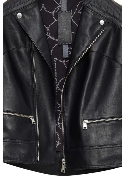 Nova Kadın Siyah Biker Kısa Deri Ceket 25SGD5296VE