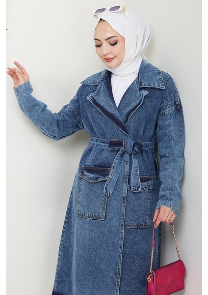 Zeyal Kuşaklı Kot Trenç 1434 - Mavi