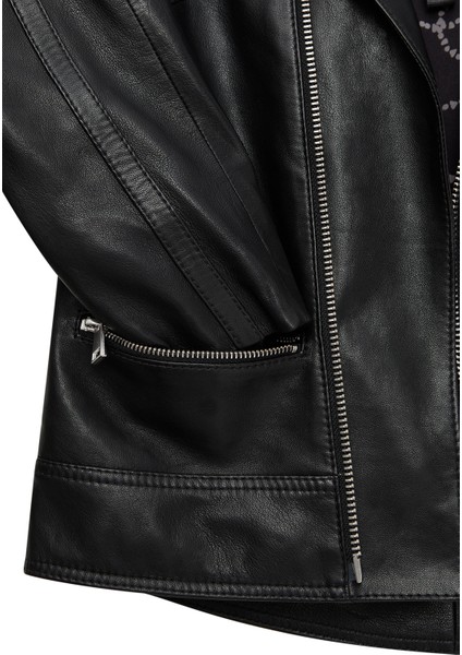 Nova Kadın Siyah Biker Kısa Deri Ceket 25SGD5296VE