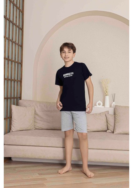 Erkek Çocuk Lacivert Desenli Şortlu Pijama Takımı