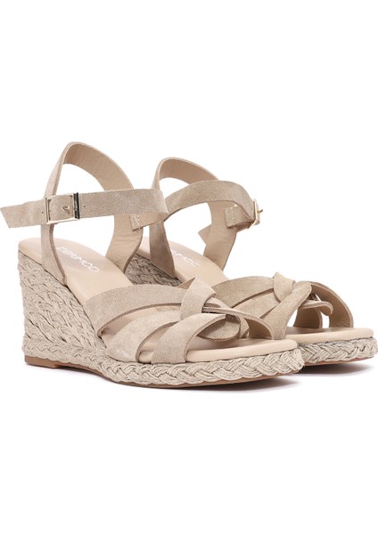 Kadın Krem Bilekten Bağlamalı Dolgu Topuklu Süet Deri Espadril 25SFD153310 modelleri