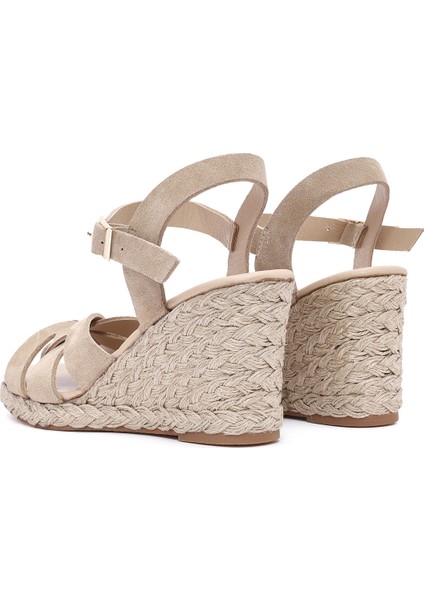 Kadın Krem Bilekten Bağlamalı Dolgu Topuklu Süet Deri Espadril 25SFD153310 indirimleri