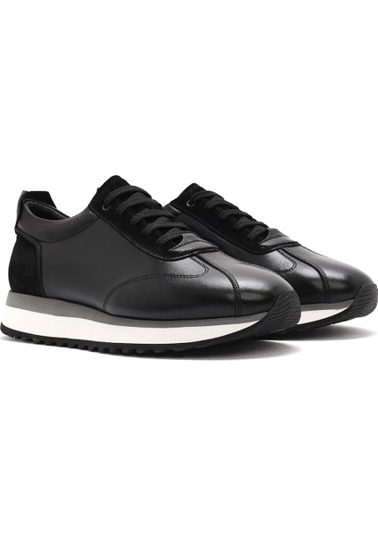 Erkek Siyah Bağcıklı Kalın Tabanlı Deri Sneaker 25SFD622014 modelleri