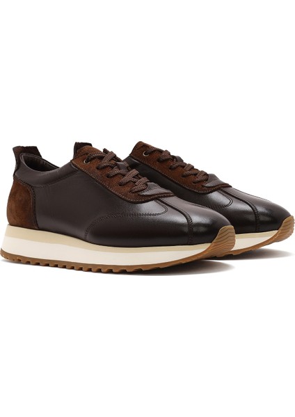Erkek Kahverengi Bağcıklı Kalın Tabanlı Deri Sneaker 25SFD622014