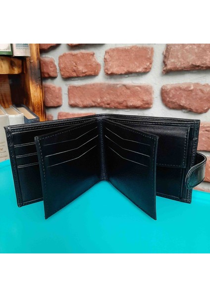 Deri Erkek Bozuk Para Gözlü Çıtçıtlı Siyah Cüzdan GVN-0120
