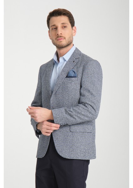 Pico Erkek Bordo Kendinden Desenli Örme Kumaş Slim Fit Mono Yaka Dar Kesim Blazer Ceket