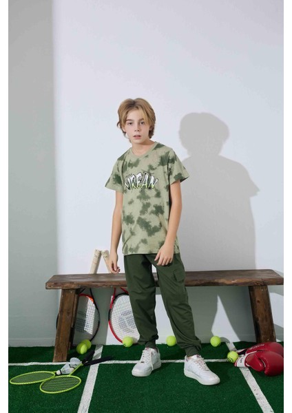 Erkek Çocuk Yeşil Batik Desenli Pijama Takımı