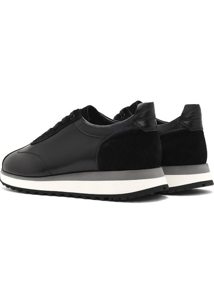 Erkek Siyah Bağcıklı Kalın Tabanlı Deri Sneaker 25SFD622014 indirimleri