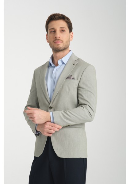 Odessa Erkek Haki Kendinden Desenli Mevsimlik Mono Yaka Slim Fit Blazer Ceket modelleri