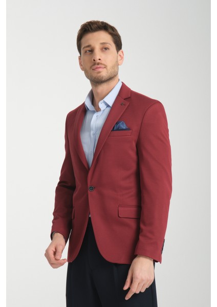 Joker Erkek Bordo Örme Esneyen Kumaş Slim Fit Mono Yaka Blazer Ceket modelleri