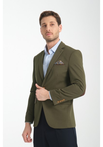 Bortolo Erkek Lacivert Örme Esneyen Likralı Mono Yaka Slim Fit Blazer Ceket modelleri