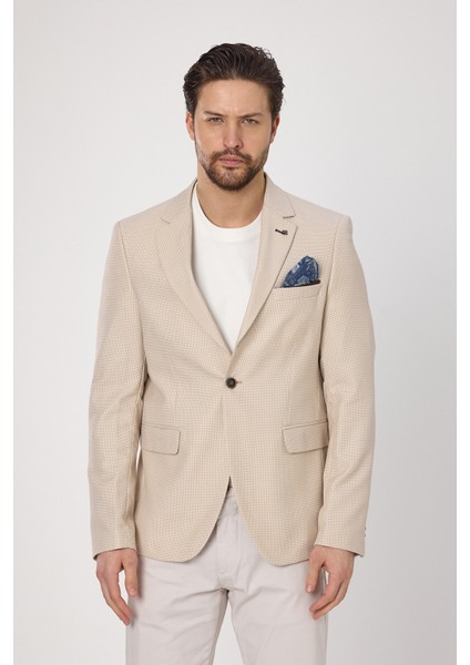 Alturo Erkek Bej Ilkbahar-Yaz Petek Desenli Regular Fit Blazer Ceket