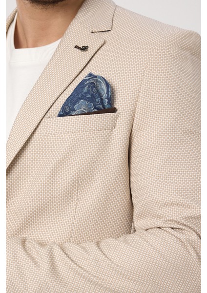 Alturo Erkek Bej Ilkbahar-Yaz Petek Desenli Regular Fit Blazer Ceket