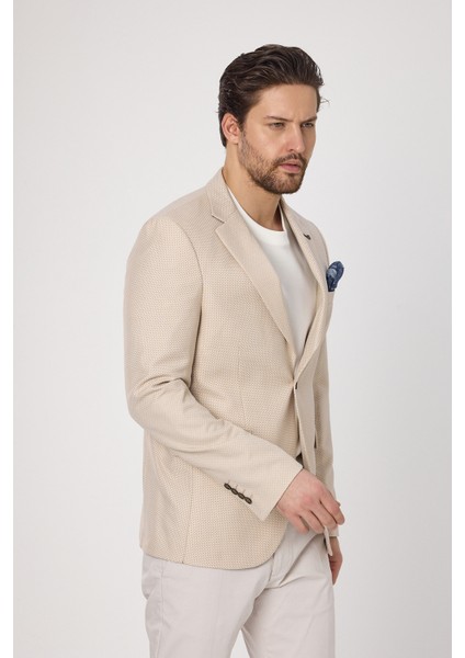 Alturo Erkek Bej Ilkbahar-Yaz Petek Desenli Regular Fit Blazer Ceket