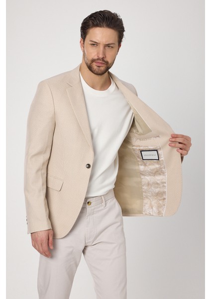 Alturo Erkek Bej Ilkbahar-Yaz Petek Desenli Regular Fit Blazer Ceket