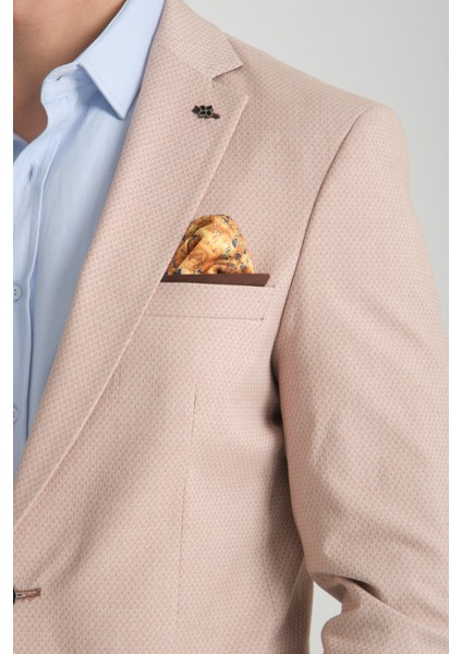 Odessa Erkek Haki Kendinden Desenli Mevsimlik Mono Yaka Slim Fit Blazer Ceket