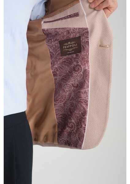 Odessa Erkek Haki Kendinden Desenli Mevsimlik Mono Yaka Slim Fit Blazer Ceket