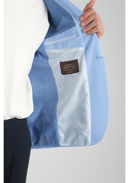 Bortolo Erkek Lacivert Örme Esneyen Likralı Mono Yaka Slim Fit Blazer Ceket