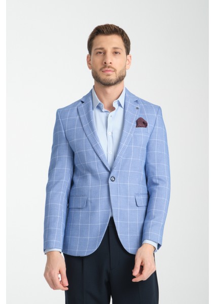 Gonca Ekose Erkek Lacivert Mono Yaka Slim Fit Spor Blazer Ceket