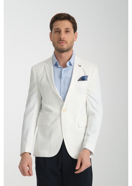 Silva-Belarus Erkek Beyaz Poliviskon Kumaş Spor Slim Fit Blazer Ceket