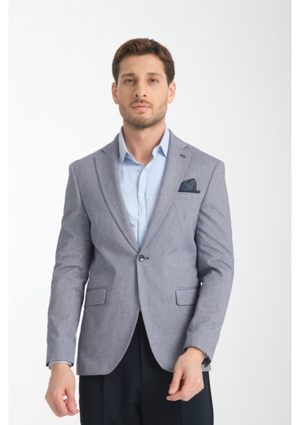 Odessa Erkek Haki Kendinden Desenli Mevsimlik Mono Yaka Slim Fit Blazer Ceket