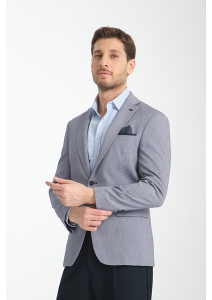 Odessa Erkek Haki Kendinden Desenli Mevsimlik Mono Yaka Slim Fit Blazer Ceket