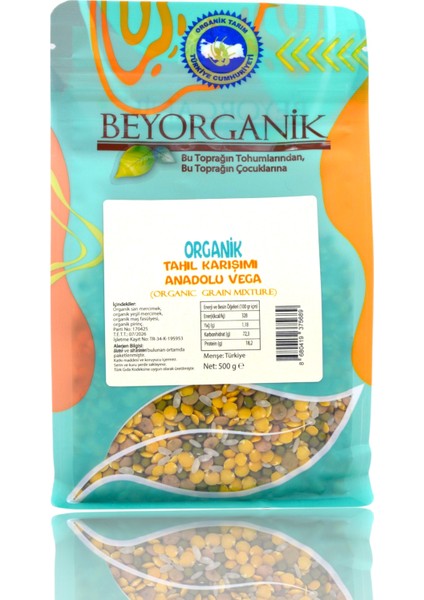 Organik Tahıl Karışımı Anadolu Vega (Maş Fasulyeli) 500GR (Pestisit ve Aflatoksin Analizli)